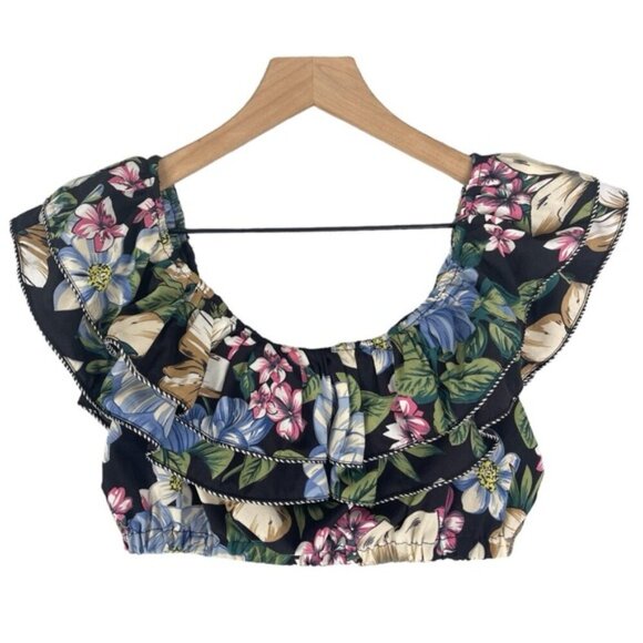 Kittenish 2PC Set Womens Medium Crop Top Wide Leg Pants Tropical Floral Vacation - Picture 2 of 14